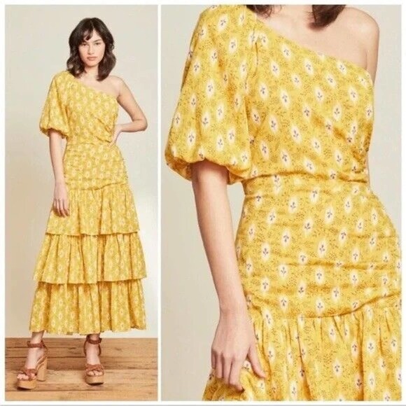 Veronica Beard $798 Virginia Sun Multi Floral Tiered One Shoulder Maxi dress Sz8 - Picture 7 of 16